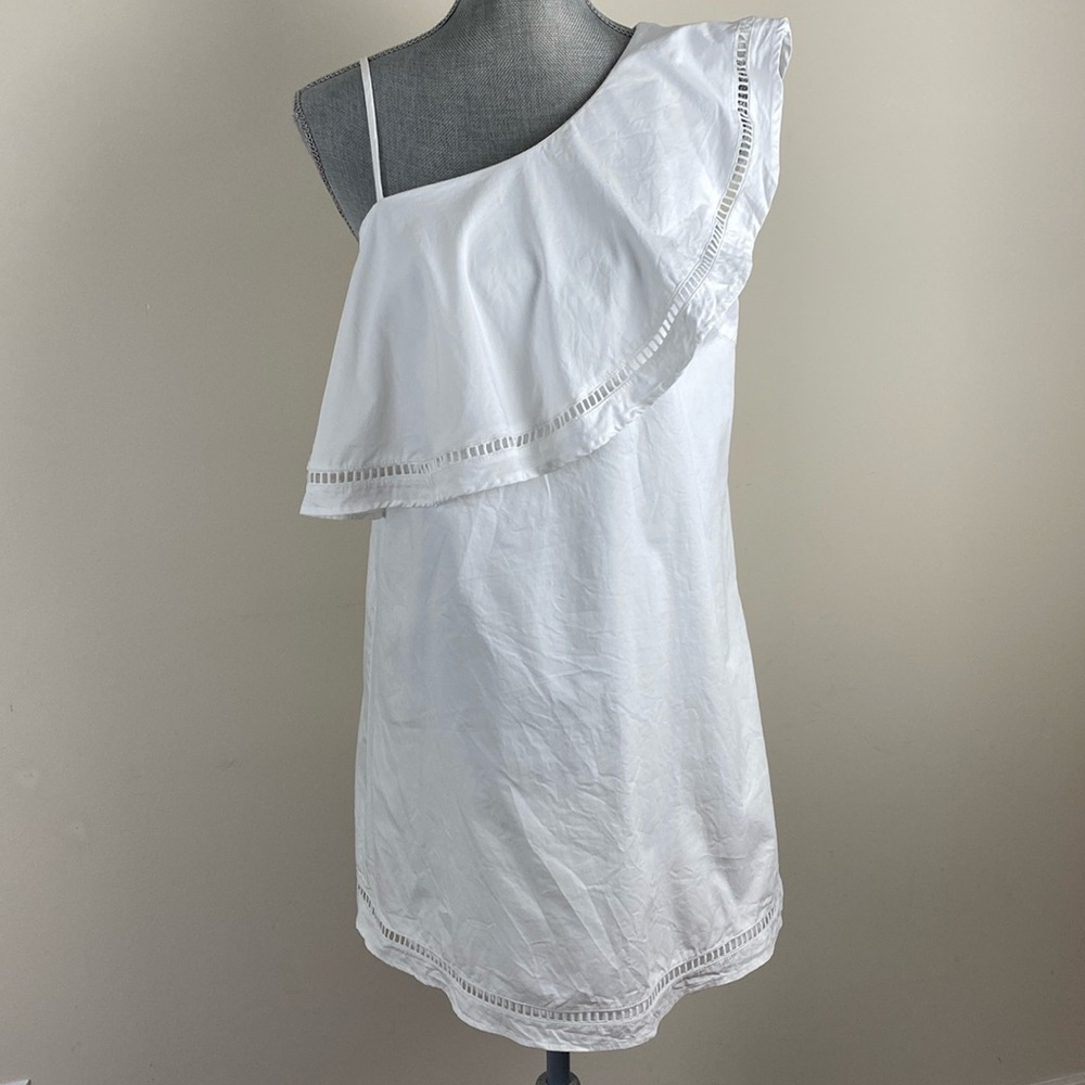 TCEC One Shoulder Cotton Mini Sun Dress White  Size Small